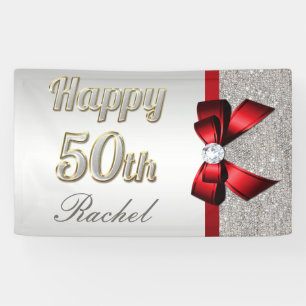 Silver Sequins Red Faux Bow 50th Birthday Spandoek