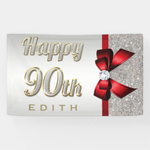 Silver Sequins Red Faux Bow 90th Birthday Spandoek