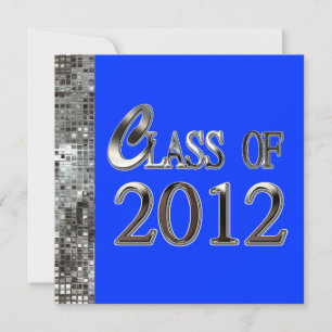 Silver Sequins Royal Blue Graduation Invitations Kaart