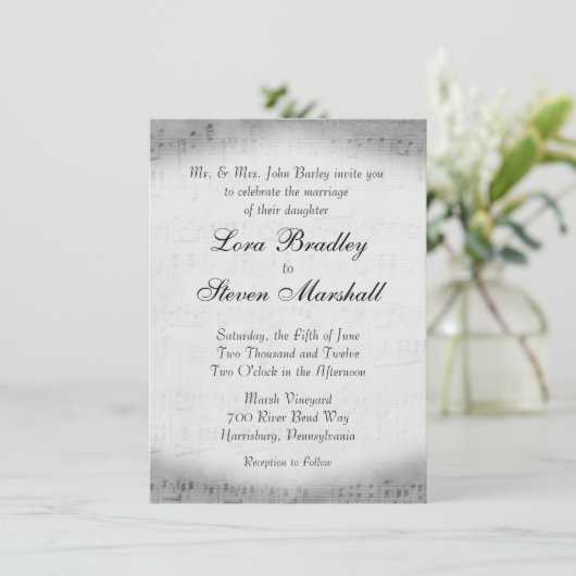 Silver Sheet Music Theme Weddenschap Kaart (Staand voorkant)