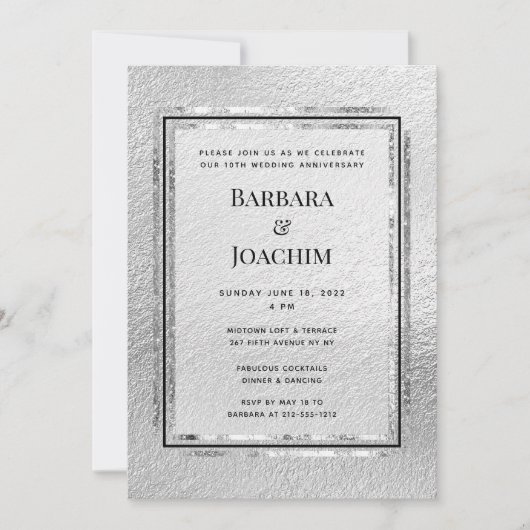 Silver Shimmer 10th Jubileum Party Invitation Kaart (Voorkant)