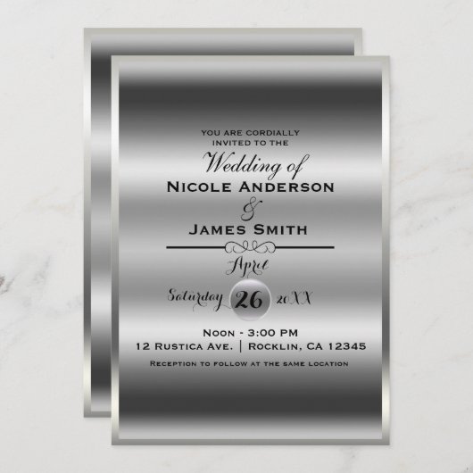 Silver Shine Shiny Metallic Elegant Classy Wedding Kaart (Voorkant / Achterkant)
