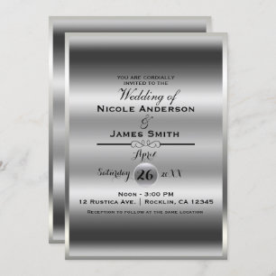 Silver Shine Shiny Metallic Elegant Classy Wedding Kaart