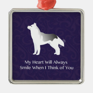 Silver Siberian Husky Dog Denking of You Metalen Ornament