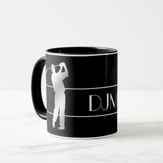 Silver Silhouette Golfer Monogram Mok (Voorkant links)