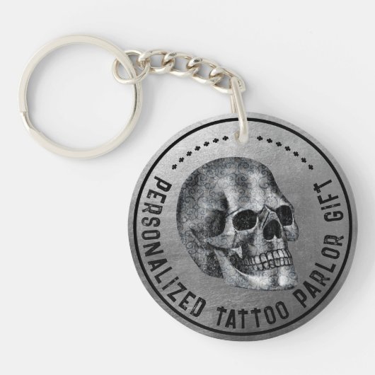 Silver Skull Cool Gothic Fidelity Tattoo Parlor Sleutelhanger (Voorkant)