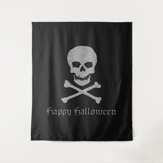 Silver Skull & Crossbones Halloween Achtergrond Wandkleed (Voorkant)