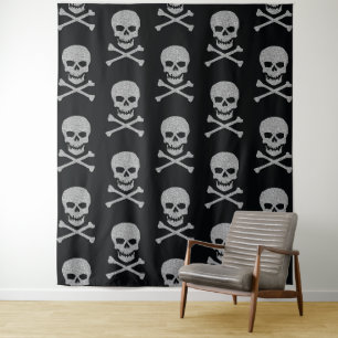 Silver Skull & Crossbones Halloween Achtergrond Wandkleed