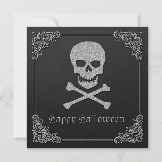 Silver Skull & Crossbones Halloween Wenskaart (Voorkant)