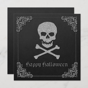 Silver Skull & Crossbones Halloween Wenskaart