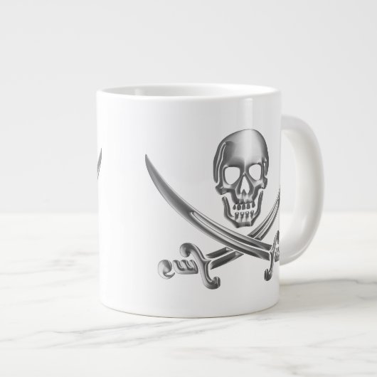 Silver Skull en Crossed Swords Extra Grote Mok (Voorkant rechts)