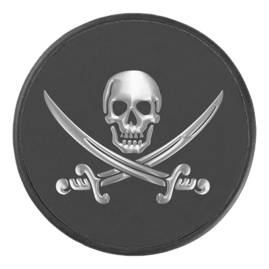Silver Skull en Crossed Swords Hockey Puck (Voorkant)