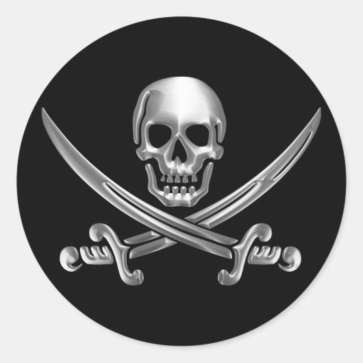 Silver Skull en Crossed Swords Ronde Sticker (Voorkant)