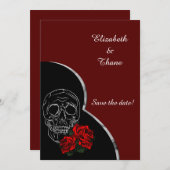 Silver Skull en Rozen Modern Gothic Wedding Save The Date (Voorkant / Achterkant)