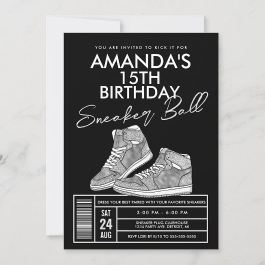 Silver Sneaker Ball Birthday Uitnodiging (Voorkant)