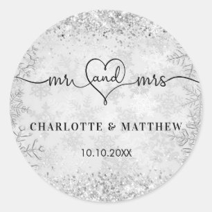 Silver snow noemt de heer mrs elegant winter bruil ronde sticker