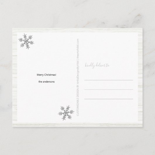 Silver Snowflake 4 Foto Jolly Kerstmis Briefkaart (Achterkant)