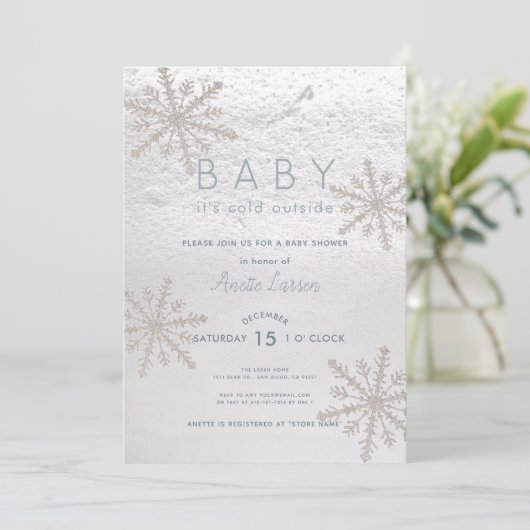 Silver Snowflake Baby zijn koude buiten Baby showe Kaart (Staand voorkant)