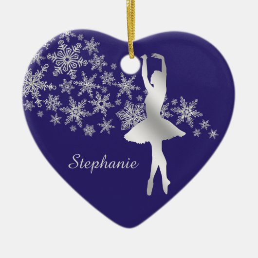 Silver Snowflake Ballerina Blue Keramisch Ornament (Voorkant)