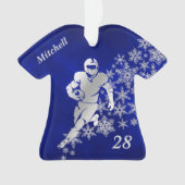 Silver Snowflake Blue Football Player Ornament (voorkant)