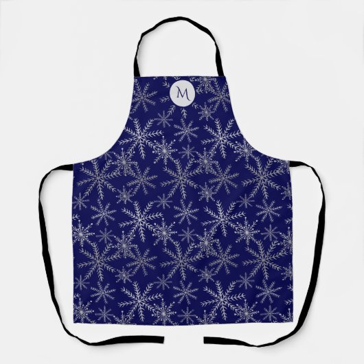 Silver Snowflake Blue Monogram Holiday Schort (Voorkant)