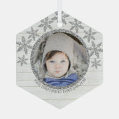 Silver Snowflake Chic Round Foto met Kerstmis Glas Ornament (Achterkant)
