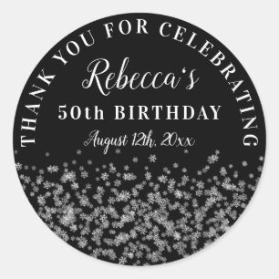 Silver Snowflake Glitter 50th Birthday Dank u Ronde Sticker