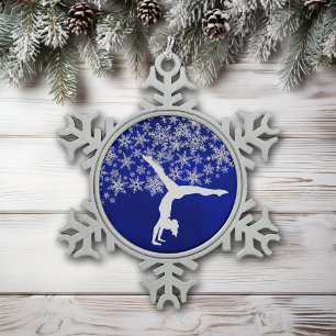 Silver Snowflake Gymnast op Blue Tin Sneeuwvlok Ornament