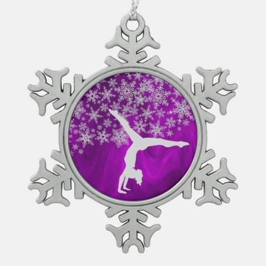 Silver Snowflake Gymnast over Violet Tin Sneeuwvlok Ornament (Voorkant)
