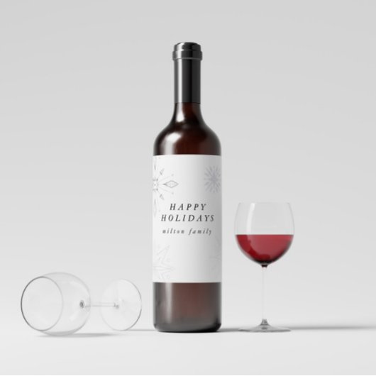 Silver Snowflake Holiday Wine Label Wijn Etiket