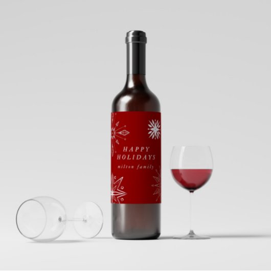 Silver Snowflake Holiday Wine Label Wijn Etiket