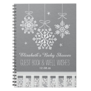 Silver Snowflake Mobile Baby shower Guest Book Notitieboek