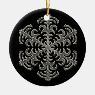 Silver Snowflake op Black Ceramic Ornament
