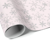 Silver Snowflake Pattern op Roze Kerstwinter Cadeaupapier (Rol Hoek)
