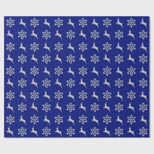 Silver Snowflake Pattern Reindeer Cadeaupapier (Vlak)