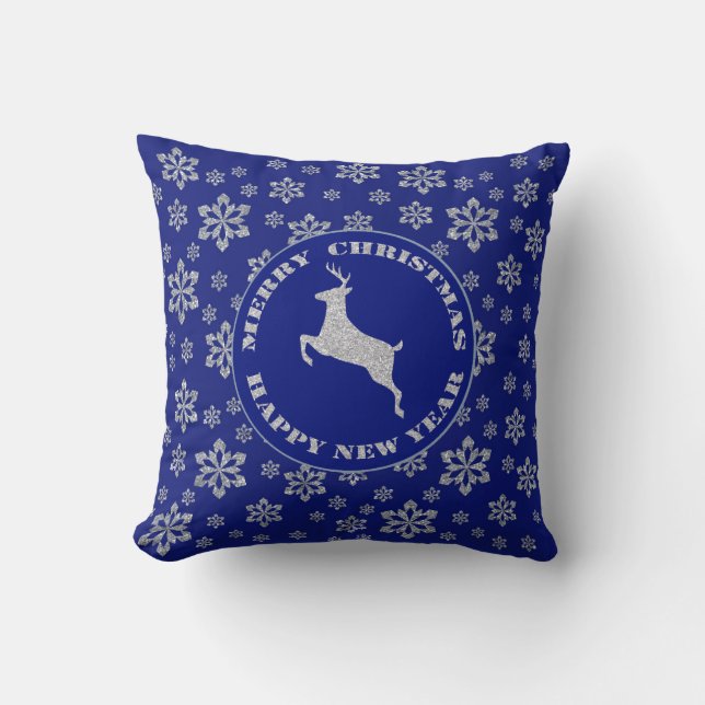 Silver Snowflake Reindeer Kussen (Voorkant)