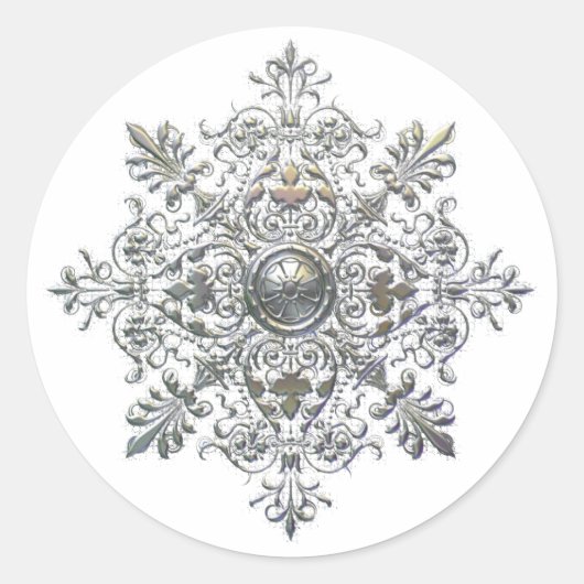 Silver Snowflake Ronde Sticker (Voorkant)