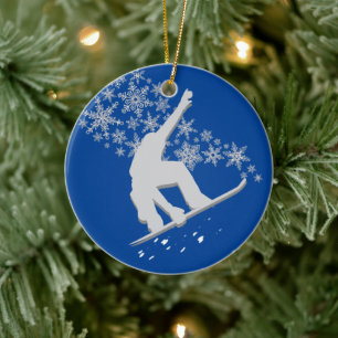 Silver Snowflake Snowboarder Persoonlijk Keramisch Ornament
