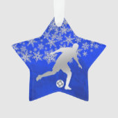 Silver Snowflake Soccer Player op Blue Ornament (voorkant)