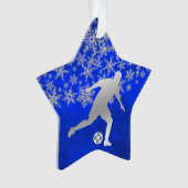 Silver Snowflake Soccer Player op Blue Ornament (voorkant)
