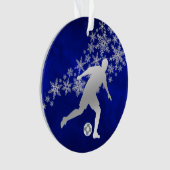 Silver Snowflake Soccer Player op Blue Ornament (voorkant)