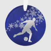 Silver Snowflake Soccer Player op Blue Ornament (voorkant)