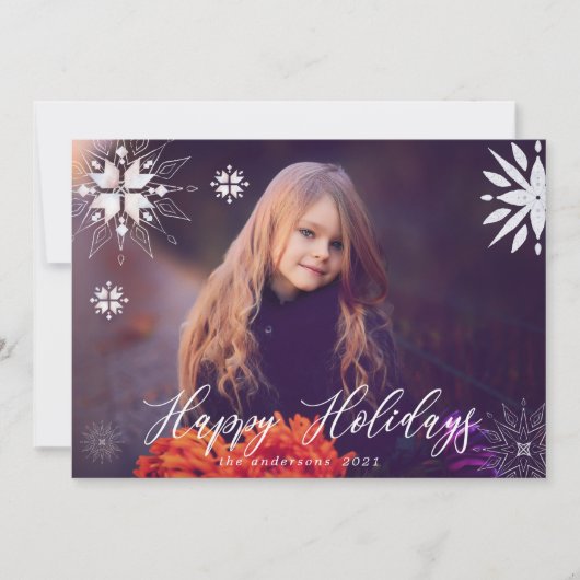 Silver Snowflake Sparkle Foto Vakantie Kaart (Voorkant)