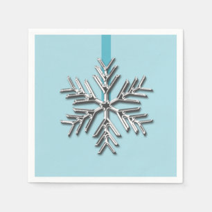 Silver Snowflake Winter Blue Ribbon Kerstmis Servet