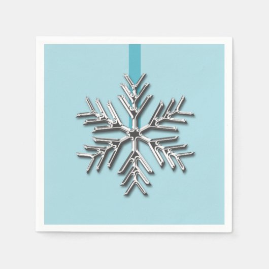 Silver Snowflake Winter Blue Ribbon Kerstmis Servet (Voorkant)