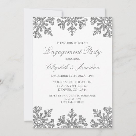 Silver Snowflake Winter Engagement Party Kaart (Voorkant)