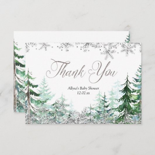 Silver Snowflake Winter Forest Bedankt (Voorkant / Achterkant)