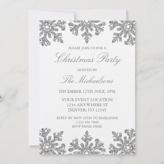 Silver Snowflake Winter Kerstfeest Kaart (Voorkant)