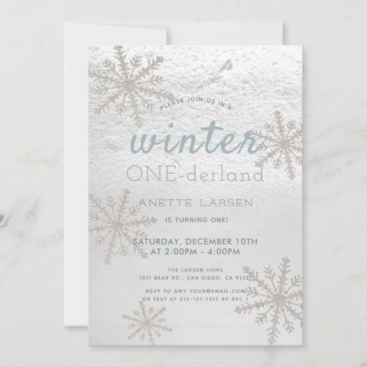 Silver Snowflake Winter Onederland 1e verjaardag Kaart (Voorkant)