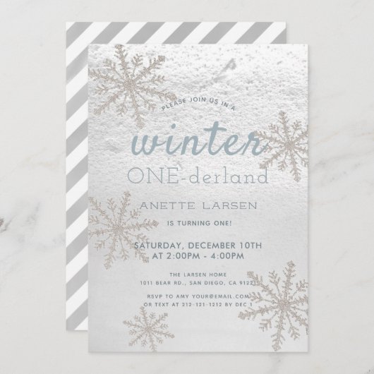 Silver Snowflake Winter Onederland 1e verjaardag Kaart (Voorkant / Achterkant)